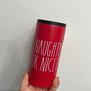 New Rae Dunn "NAUGHTY OR NICE?" Santa Red Insulated Slim Can Cooler Holiday